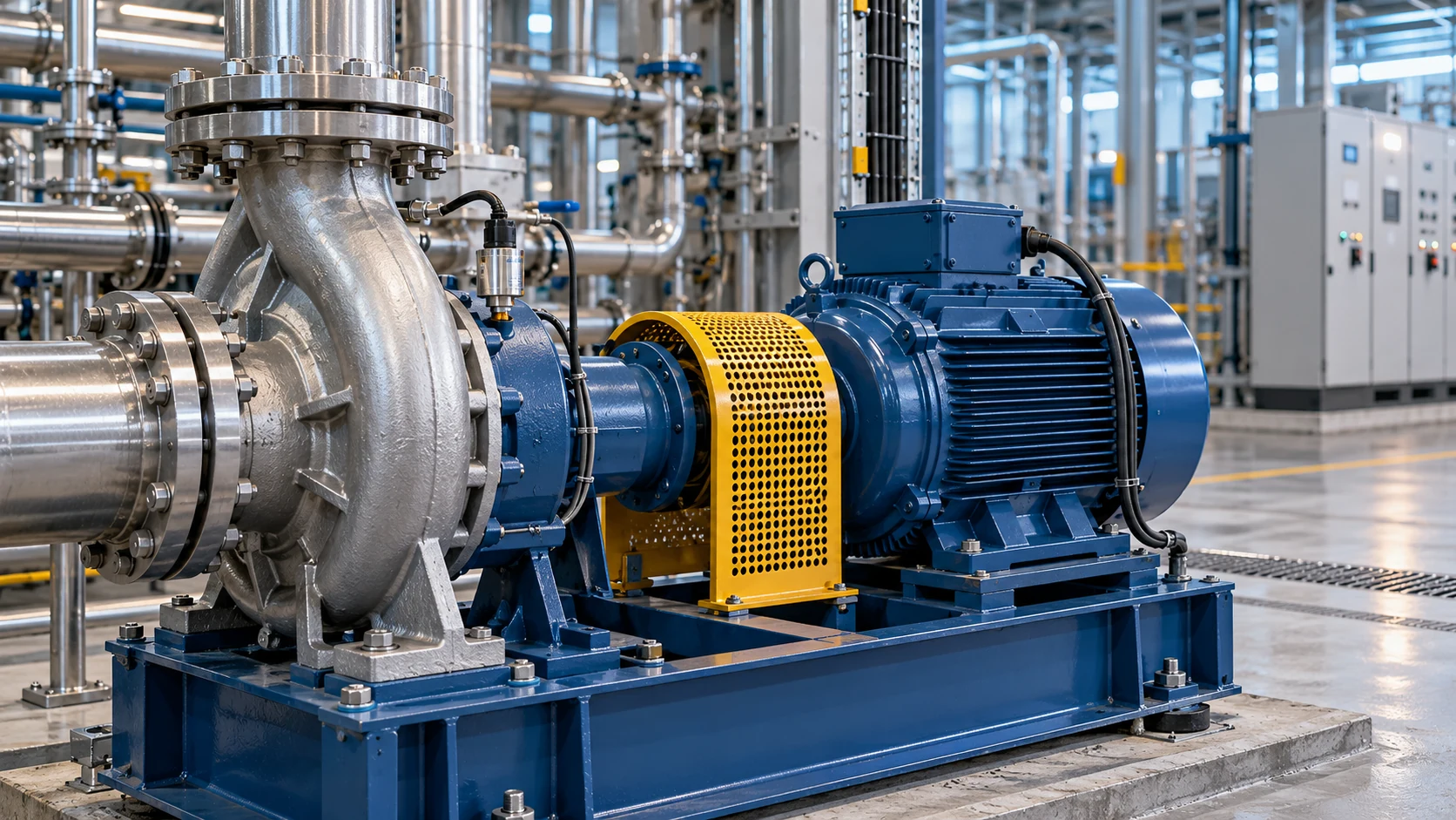 Illustration of a motor and pump with condition monitoring sensor